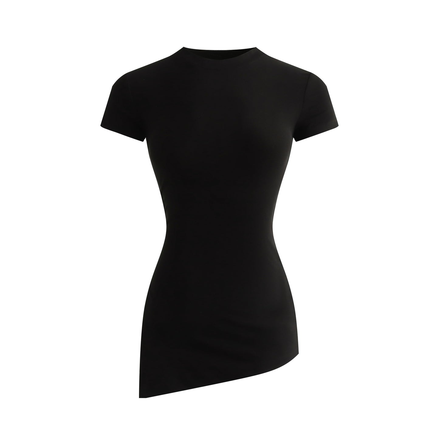 Slim-Fitting Versatile Knit Stretchy Fitted Slimming Short Sleeve Side-Slit Pleated Round Neck T-Shirt for Women