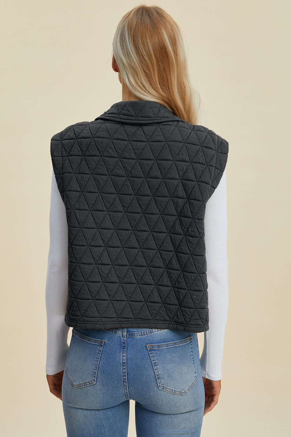 Double Take Full Size Pocketed Texture Snap Down Vest Coat - Dash Trend 