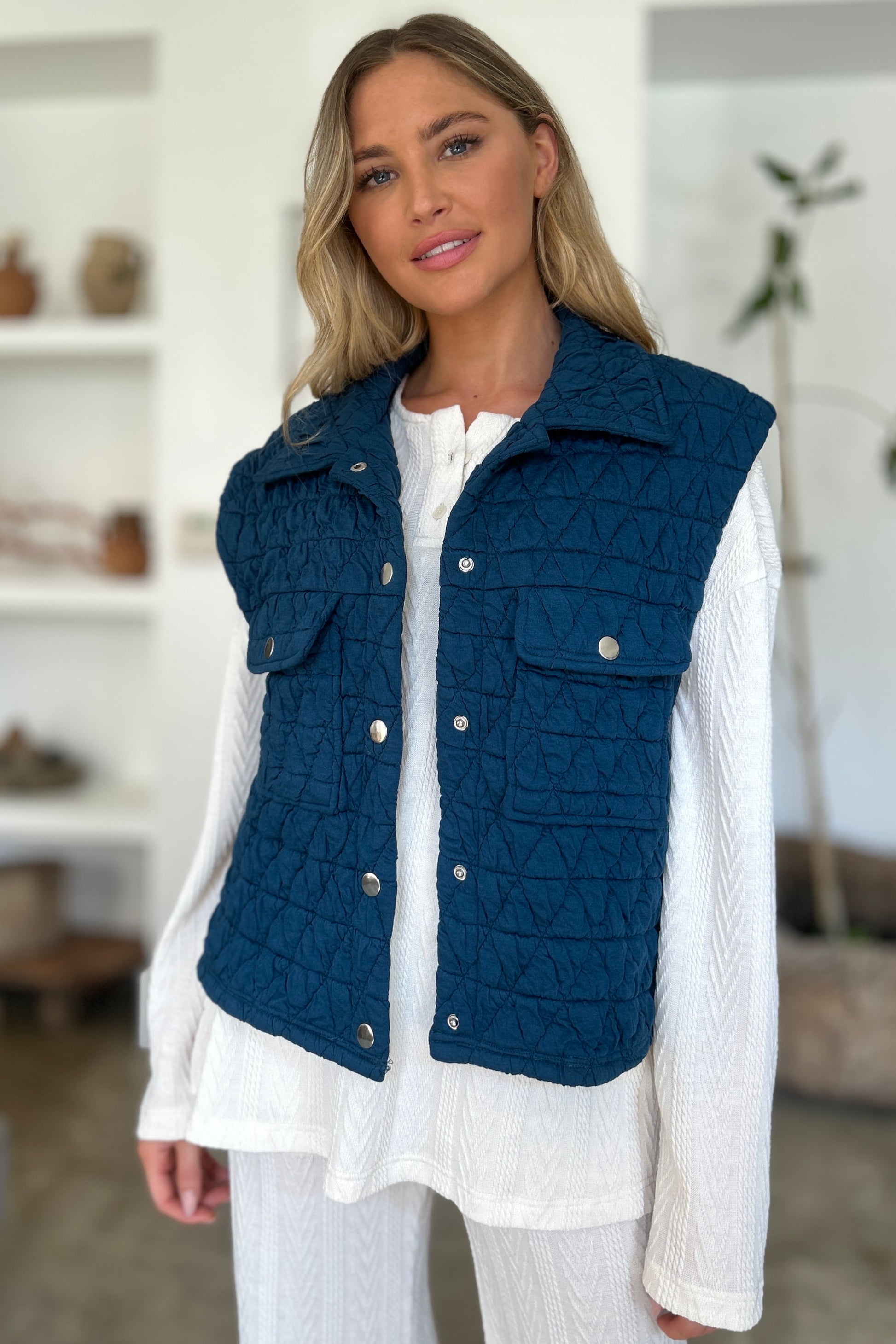 Double Take Full Size Pocketed Texture Snap Down Vest Coat - Dash Trend 