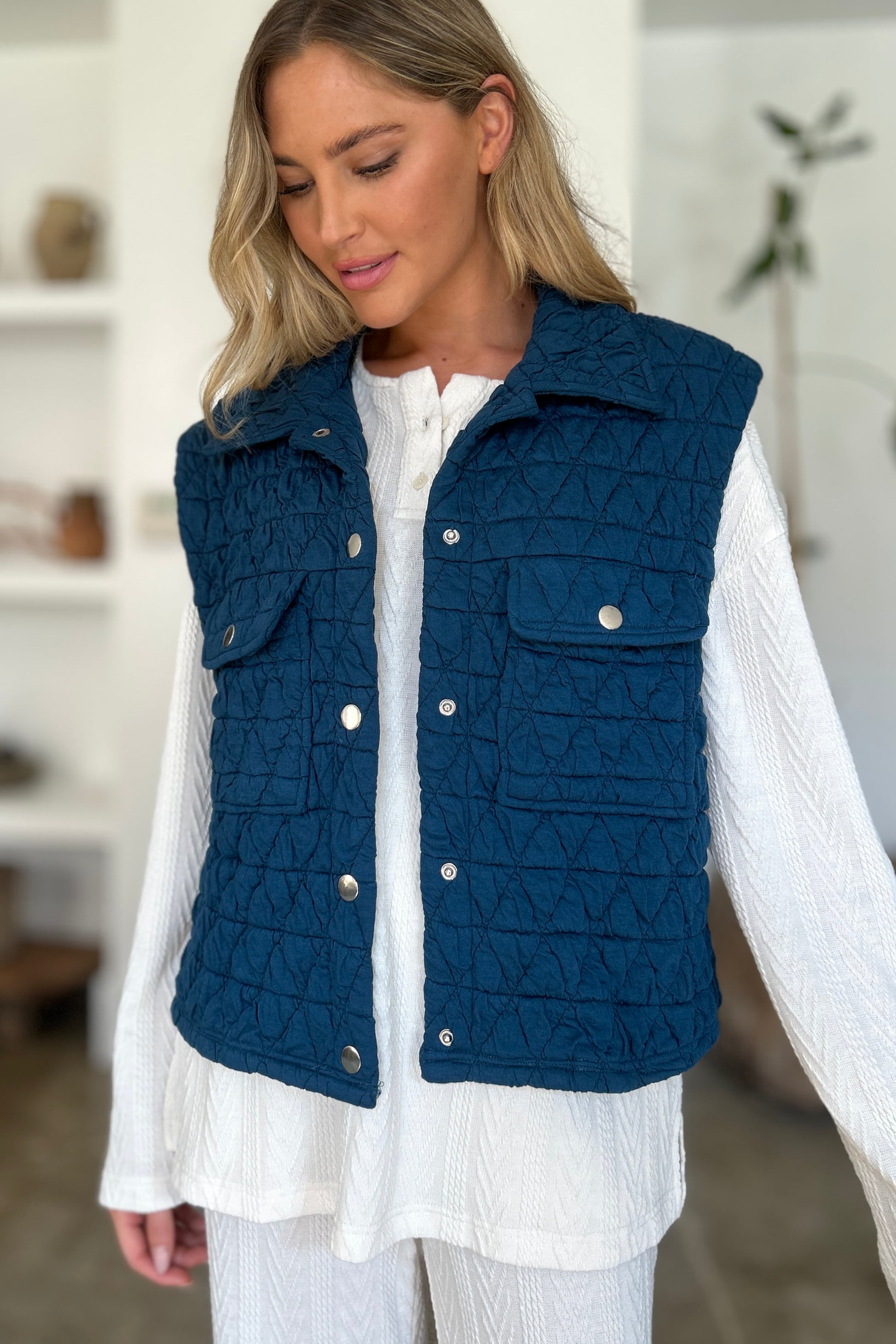 Double Take Full Size Pocketed Texture Snap Down Vest Coat - Dash Trend 