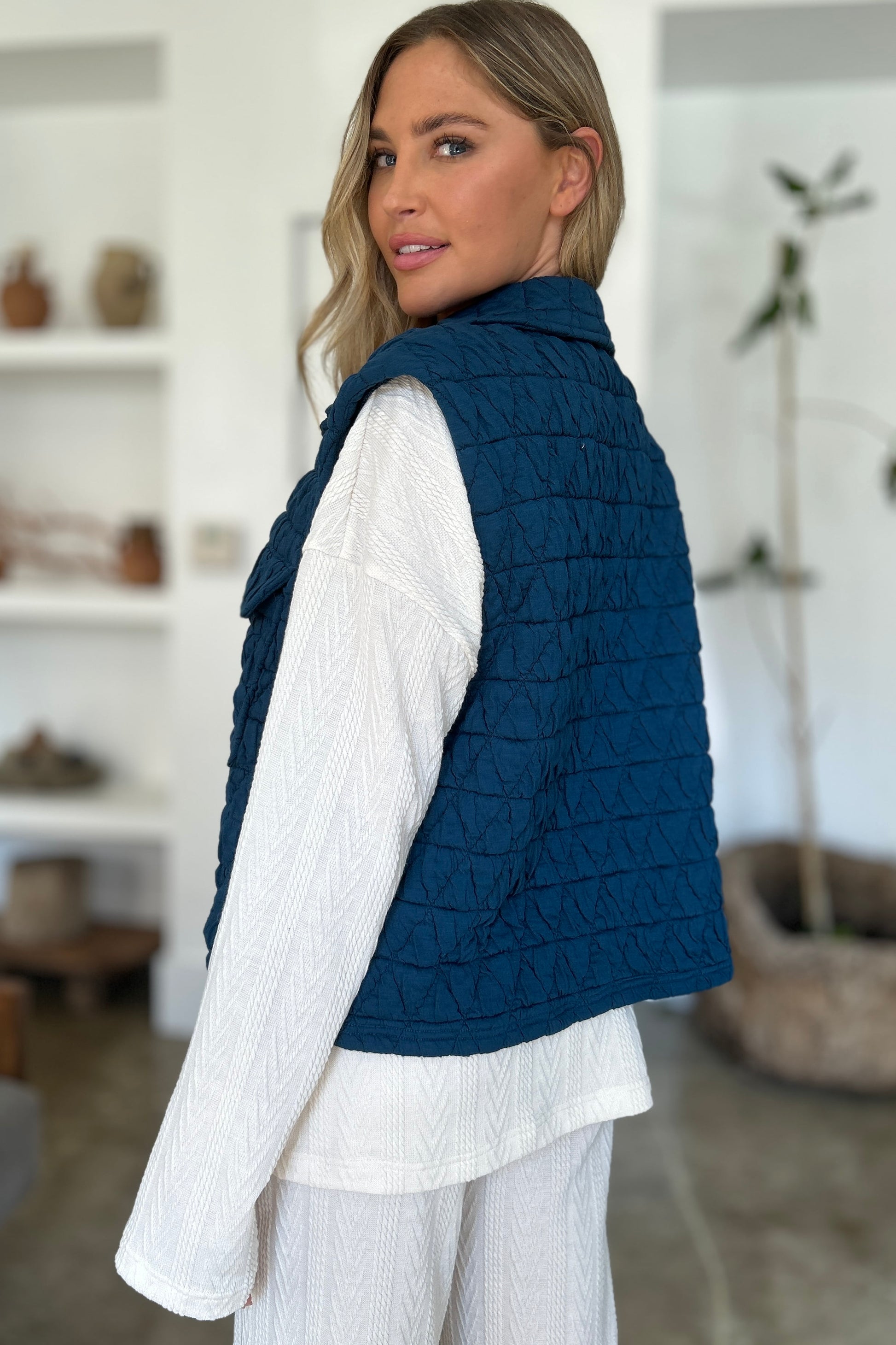 Double Take Full Size Pocketed Texture Snap Down Vest Coat - Dash Trend 