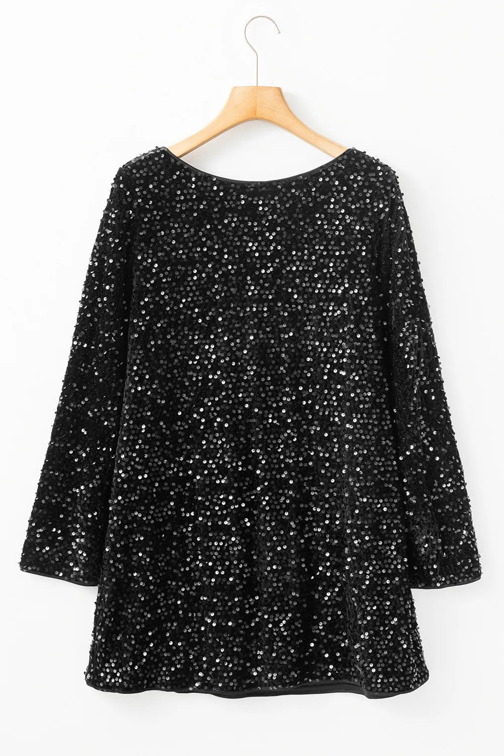 Sequin Round Neck Long Sleeve Mini Dress - Dash Trend 