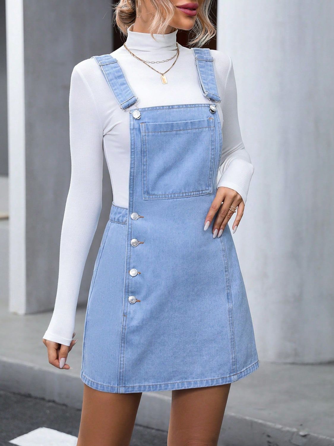 Wide Strap Denim Overall Dress - Dash Trend 