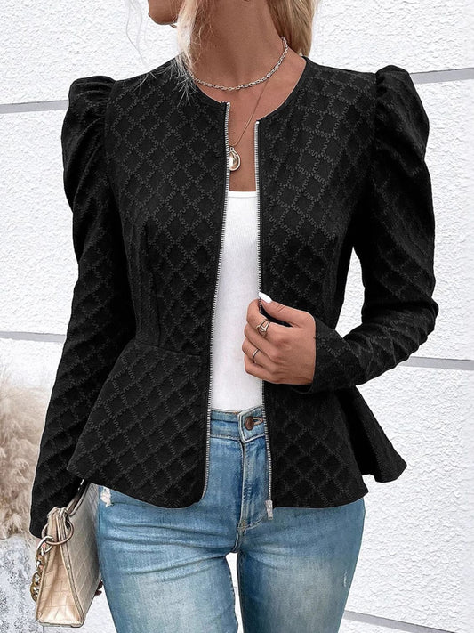 Zip Up Puff Sleeve Jacket - Dash Trend 